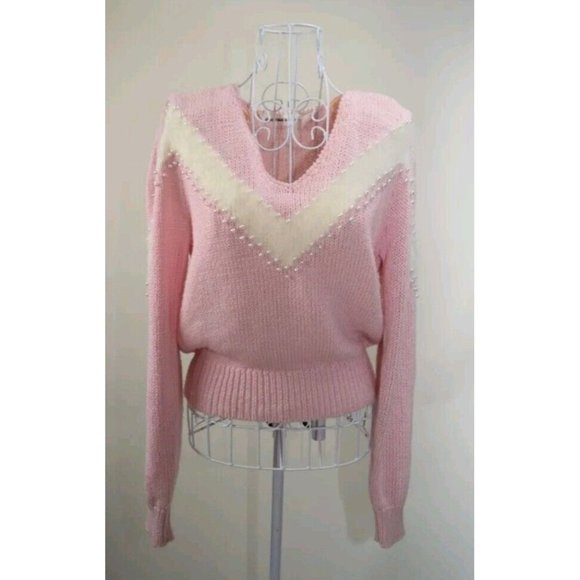 christina grant Sweaters - Pink Christina Grant Vintage Angora M Pull Over Sweater Pearls Angora Trim